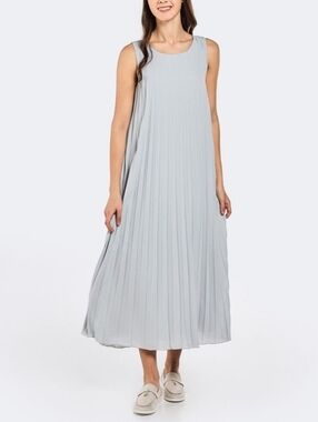 Antonello Serio Pleated Sleeveless Maxi Dress Women's M Light Gray Elegant